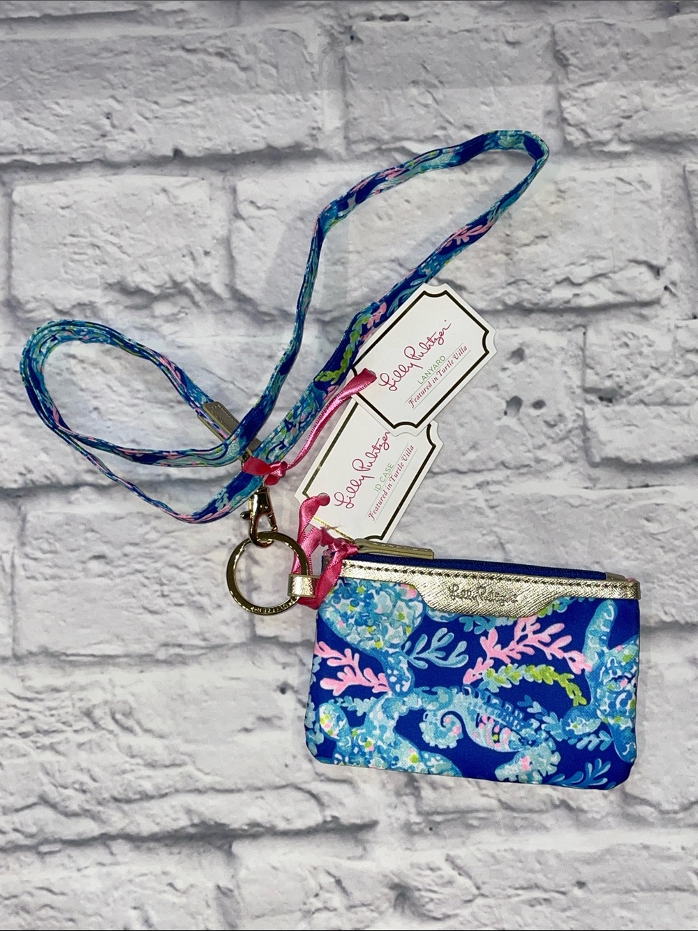 Lilly Pulitzer Blue Coral Print ID Case & Lanyard Blue/Pink NWT